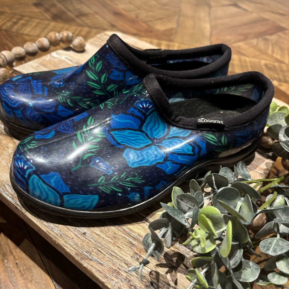 SLOGGERS WATERPROOF COMFORT Rain Garden Spring Surprise Blue Shoes Made In USA - Picture 5 of 10
